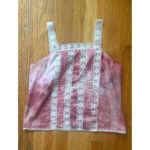 Upcycled Ice Dye Lace Camisole Pink Boho Pintuck‎ Tank Top Women